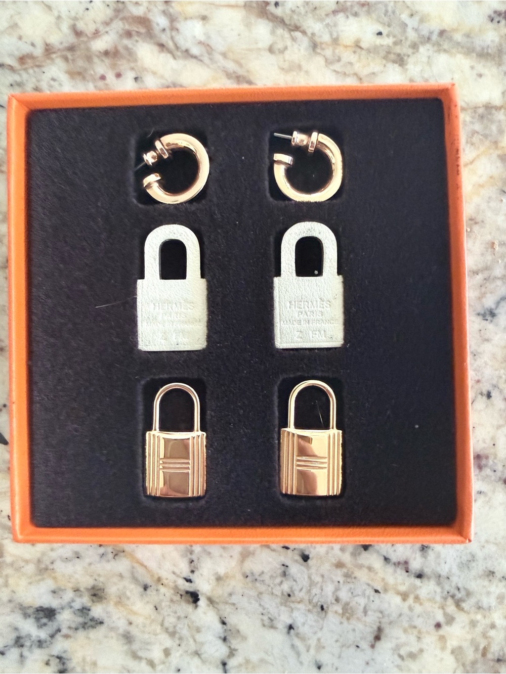 Hermes Dual-Tone Padlock and Hoop Earring Set in Rose Gold and Silver